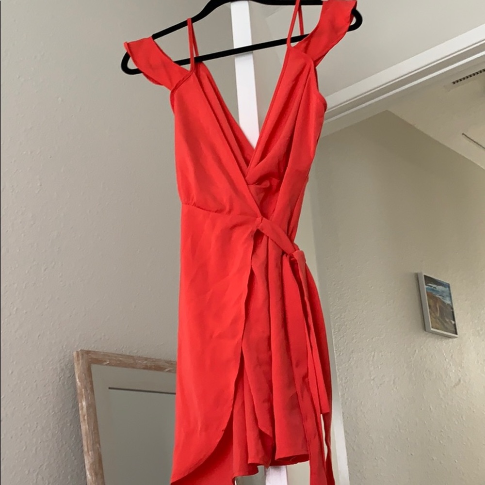 Bright coral wrap dress